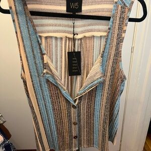 W5 Women's Striped Sleeveless Top - Blue and Brown
